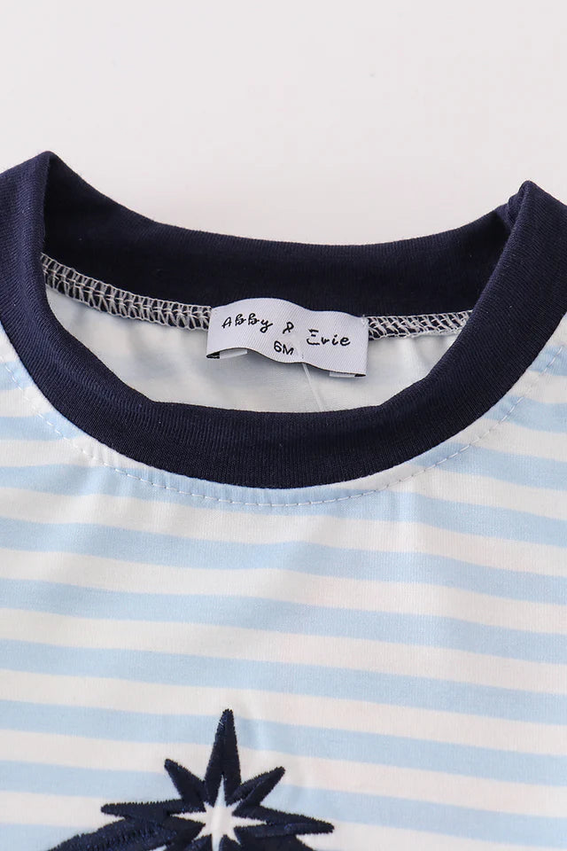 Abby & Evie Navy Embroidery Gingham Boy Bubble MC4051217