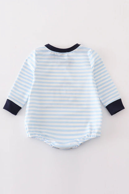 Abby & Evie Navy Embroidery Gingham Boy Bubble MC4051217