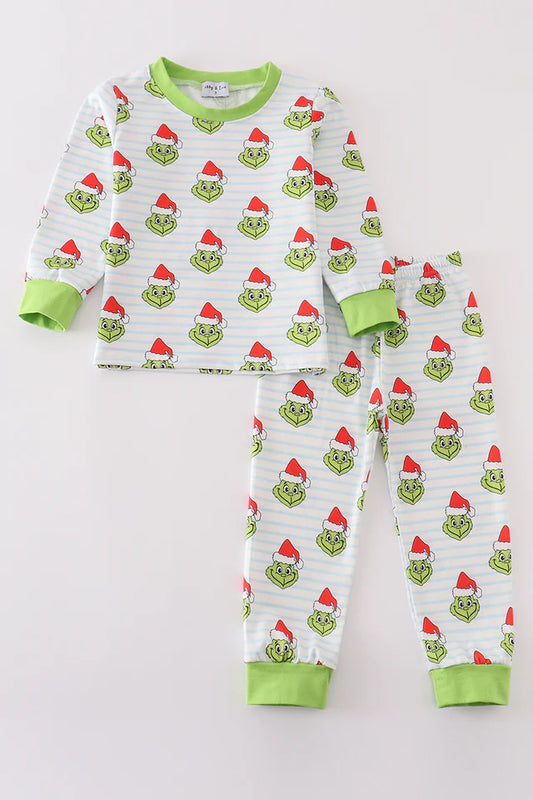 Abby & Evie Green Stripe Christmas Grinch Pajama Set MC405337