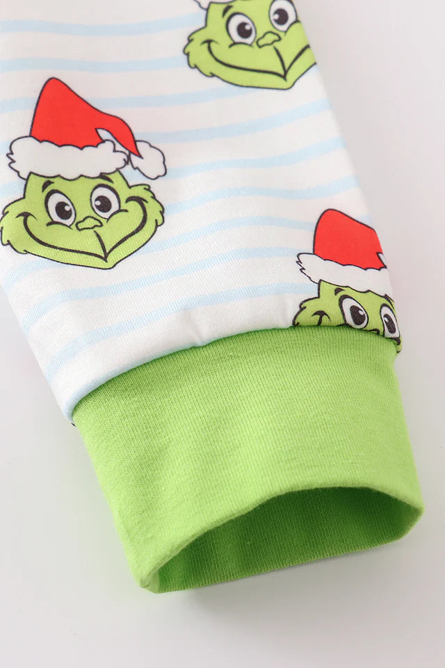 Abby & Evie Green Stripe Christmas Grinch Pajama Set MC405337