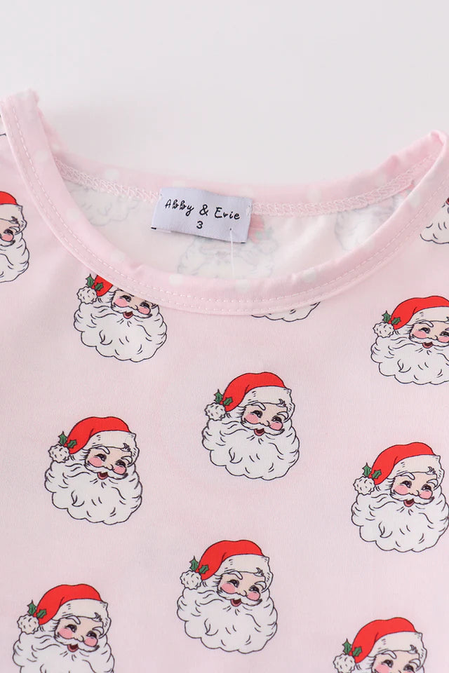 Abby & Evie Pink Christmas Santa Claus Print Girl Pajamas Set MC405365