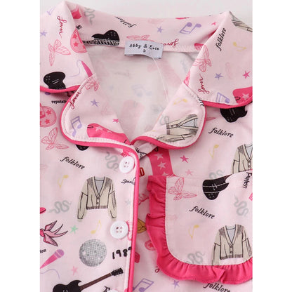 Abby & Evie Magenta Music Fan Mom & Me Pajamas Set SpadezStore