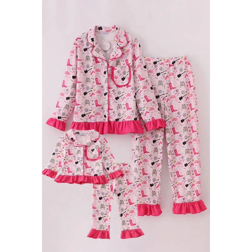 Abby & Evie Magenta Music Fan Mom & Me Pajamas Set SpadezStore