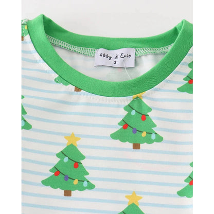 Abby & Evie Green Christmas Tree Print Ruffle Boy Pajamas Set MC405574 SpadezStore