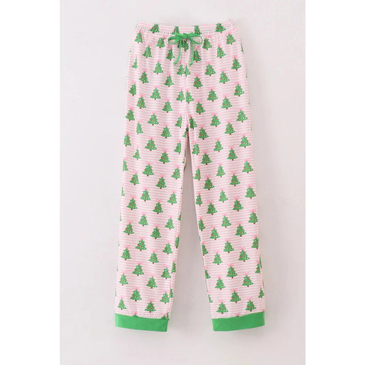 Abby & Evie Green Christmas Tree Print Ruffle Mom Pajamas Pants MC405575 SpadezStore