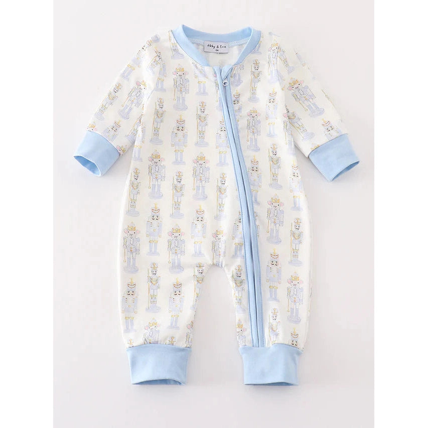 Abby & Evie Blue Nutcracker Print Zip Boy Romper MC405670 SpadezStore