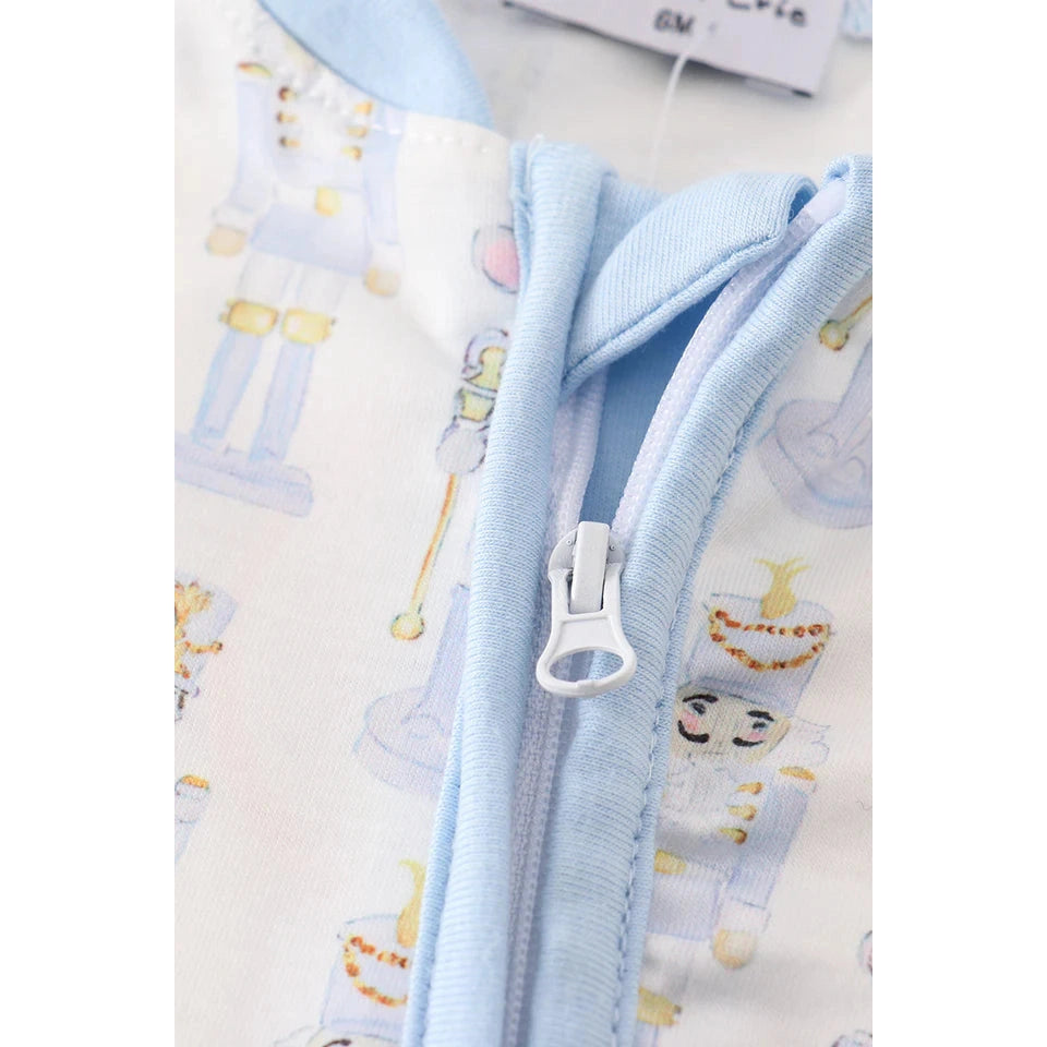 Abby & Evie Blue Nutcracker Print Zip Boy Romper MC405670 SpadezStore