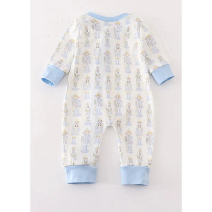 Abby & Evie Blue Nutcracker Print Zip Boy Romper MC405670 SpadezStore