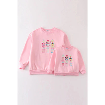 Abby & Evie Pink Nutcracker Embroidery Mom & Me Fleece Sweatshirt SpadezStore