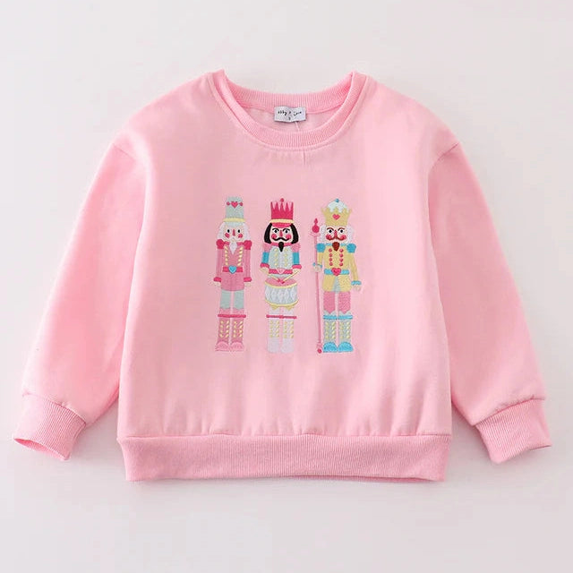 Abby & Evie Pink Nutcracker Embroidery Mom & Me Fleece Sweatshirt SpadezStore