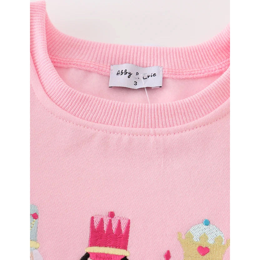 Abby & Evie Pink Nutcracker Embroidery Mom & Me Fleece Sweatshirt SpadezStore