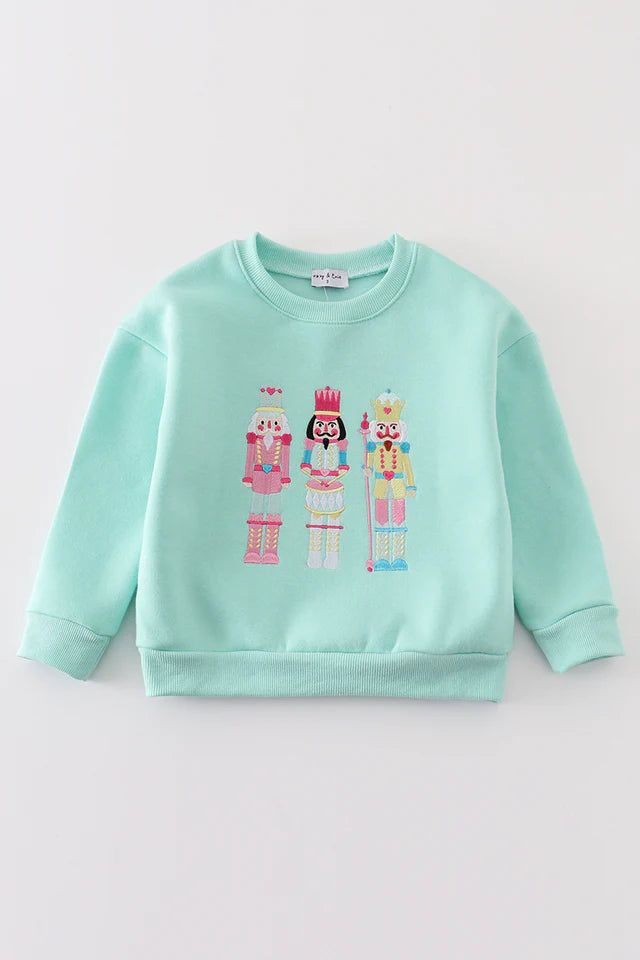 Abby & Evie Mint Nutcracker Embroidery Mom & Me Fleece Sweatshirt