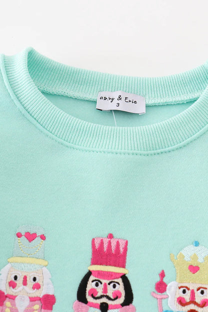 Abby & Evie Mint Nutcracker Embroidery Mom & Me Fleece Sweatshirt