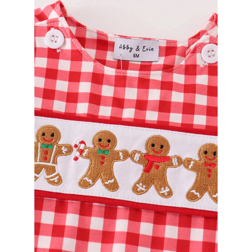 Abby & Evie Red Christmas Gingerbread Embroidery Boy Jonjon SpadezStore