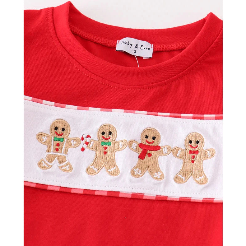 Abby & Evie Red Christmas Gingerbread Embroidery Boy Set SpadezStore