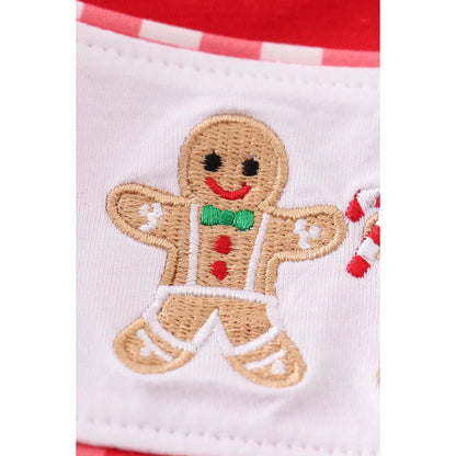 Abby & Evie Red Christmas Gingerbread Embroidery Boy Set SpadezStore