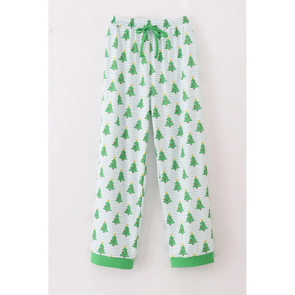 Abby & Evie Green Christmas Tree Print Ruffle Dad Pajamas Pants MC405874 SpadezStore