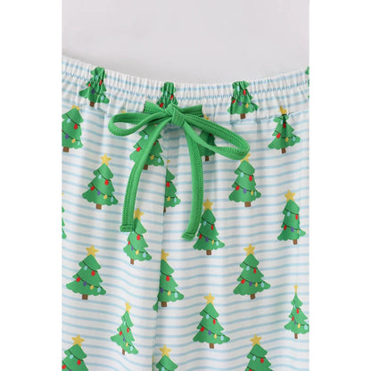 Abby & Evie Green Christmas Tree Print Ruffle Dad Pajamas Pants MC405874 SpadezStore