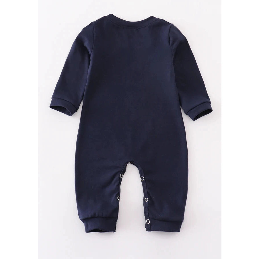 Abby & Evie Navy War Eagle Embroidery Boy Romper MC406011 SpadezStore