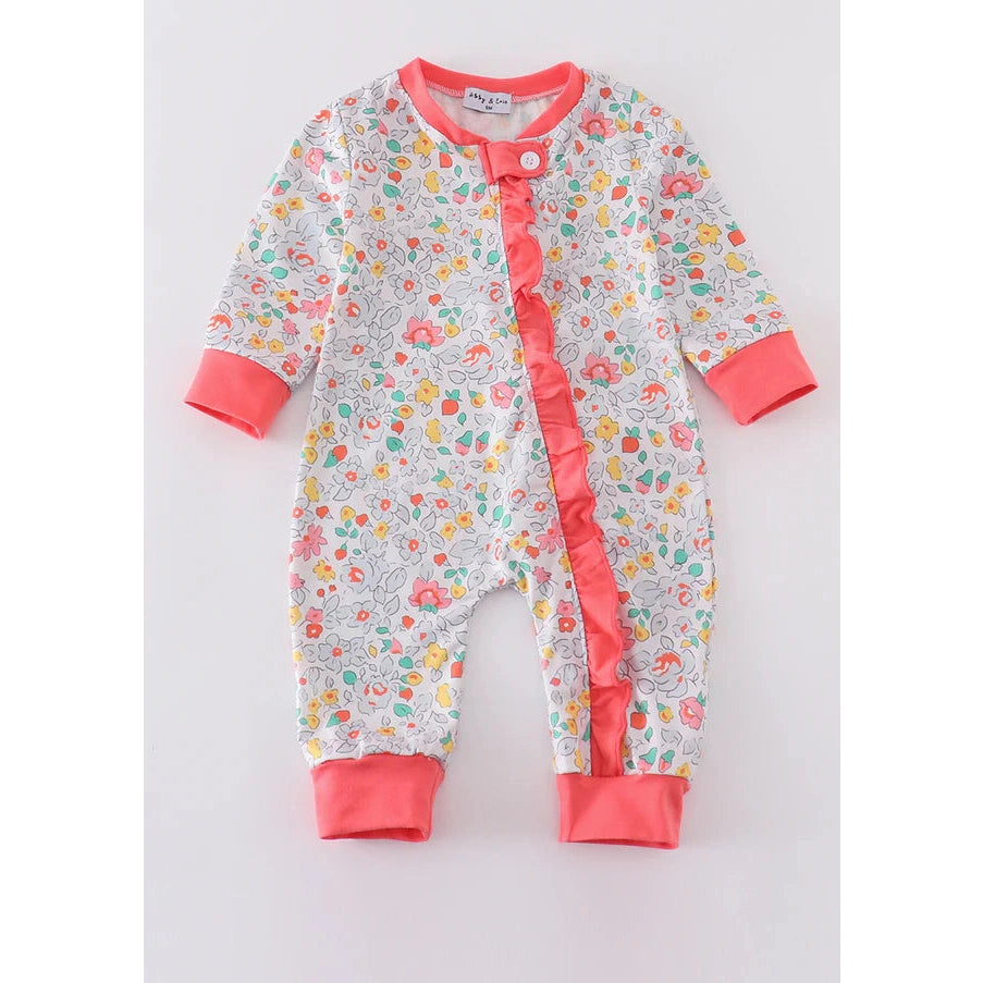 Abby & Evie Pink Floral Print Girl Romper MC406272 SpadezStore