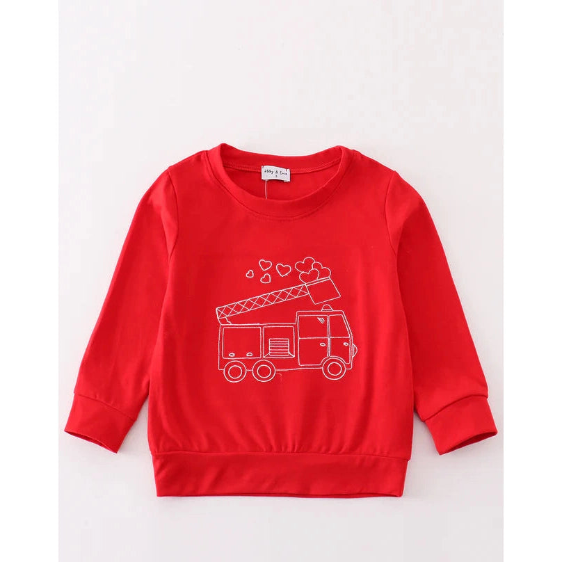 Abby & Evie Red Valentine'day Fire Truck Boy Top SpadezStore