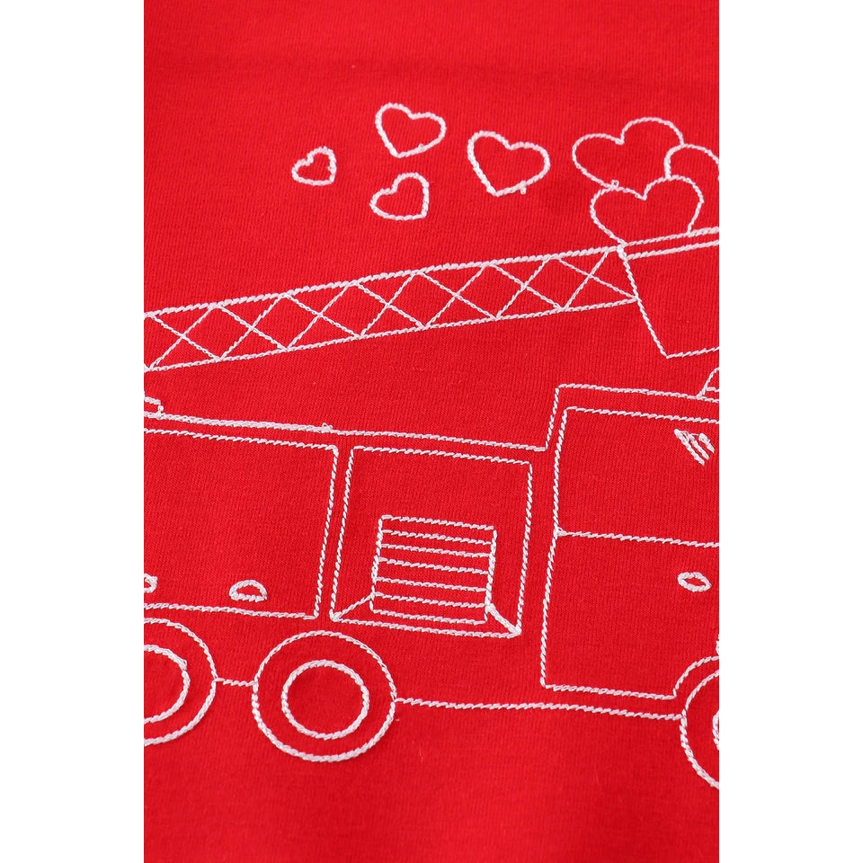 Abby & Evie Red Valentine'day Fire Truck Boy Top SpadezStore