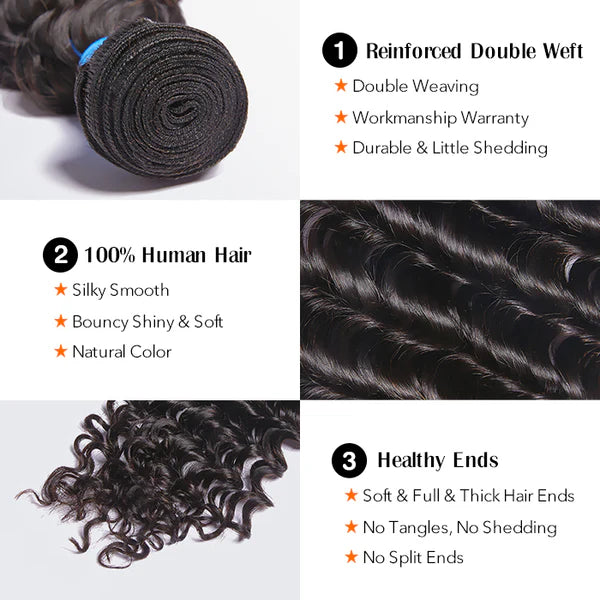 Deep Wave Virgin Hair Extensions 10A