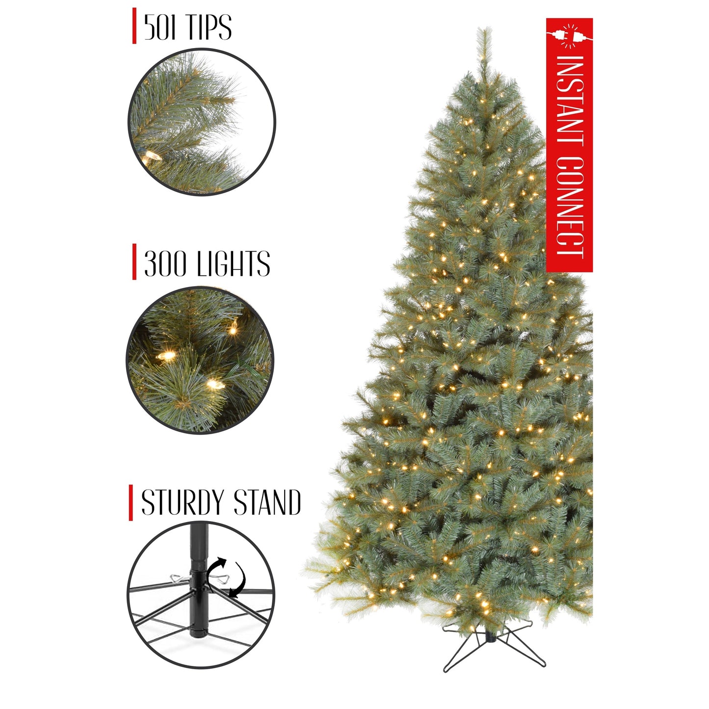 Perfect Holiday 5' Pre-lit Classic Spruce Tree with Metal Stand and Instant Connect SpadezStore