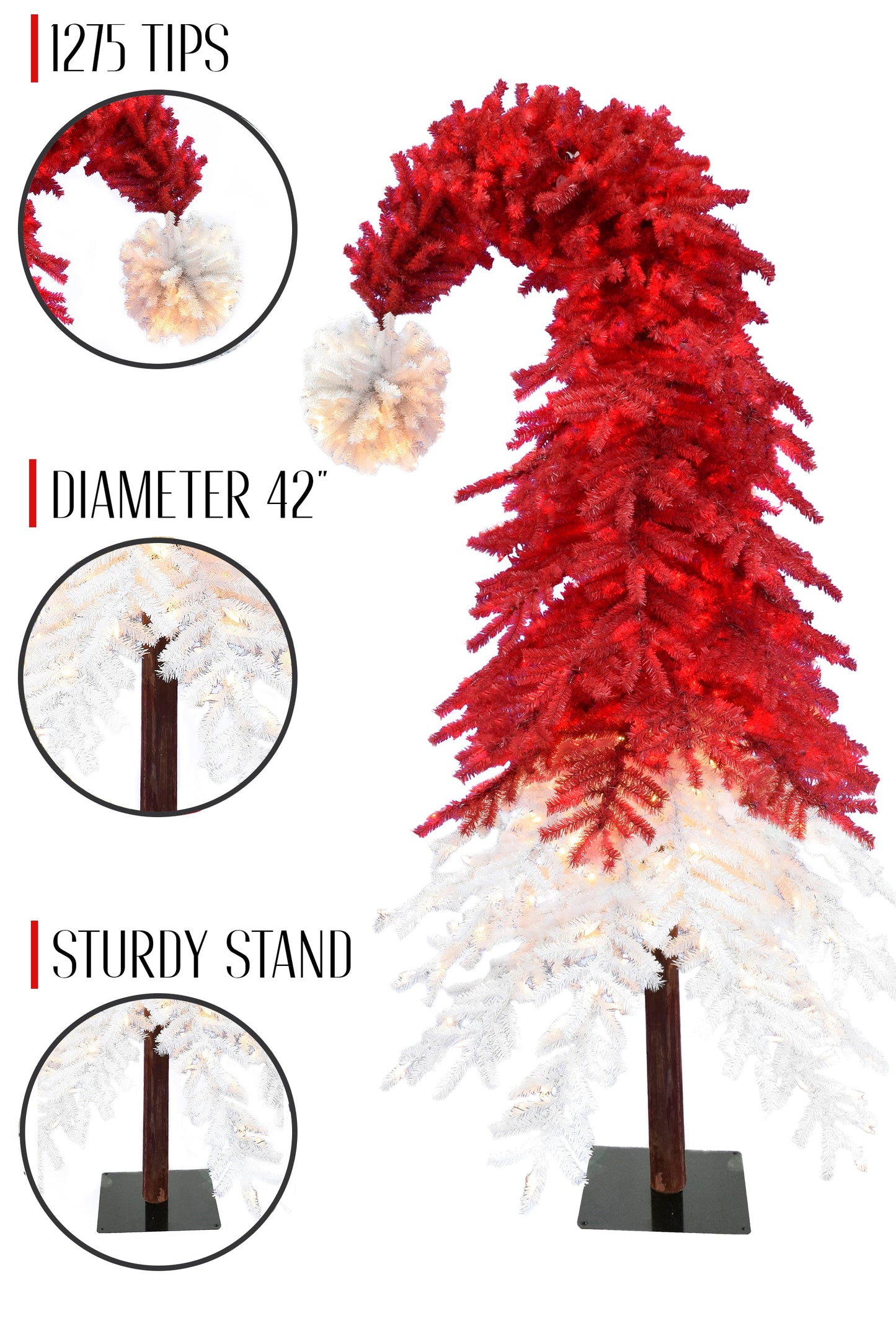 Perfect Holiday 7' RED+WHITE, 1275 TIPS, METAL STAND, DIA 42"