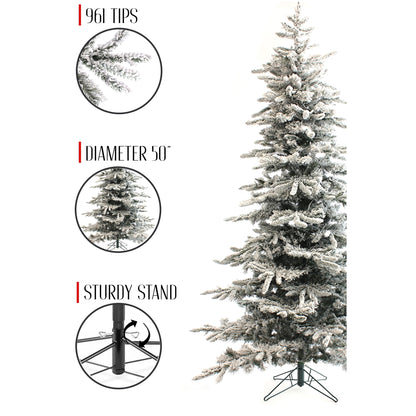 Perfect Holiday 6.5' Slim Snow Flocked Utica Christmas Tree with Metal Stand SpadezStore