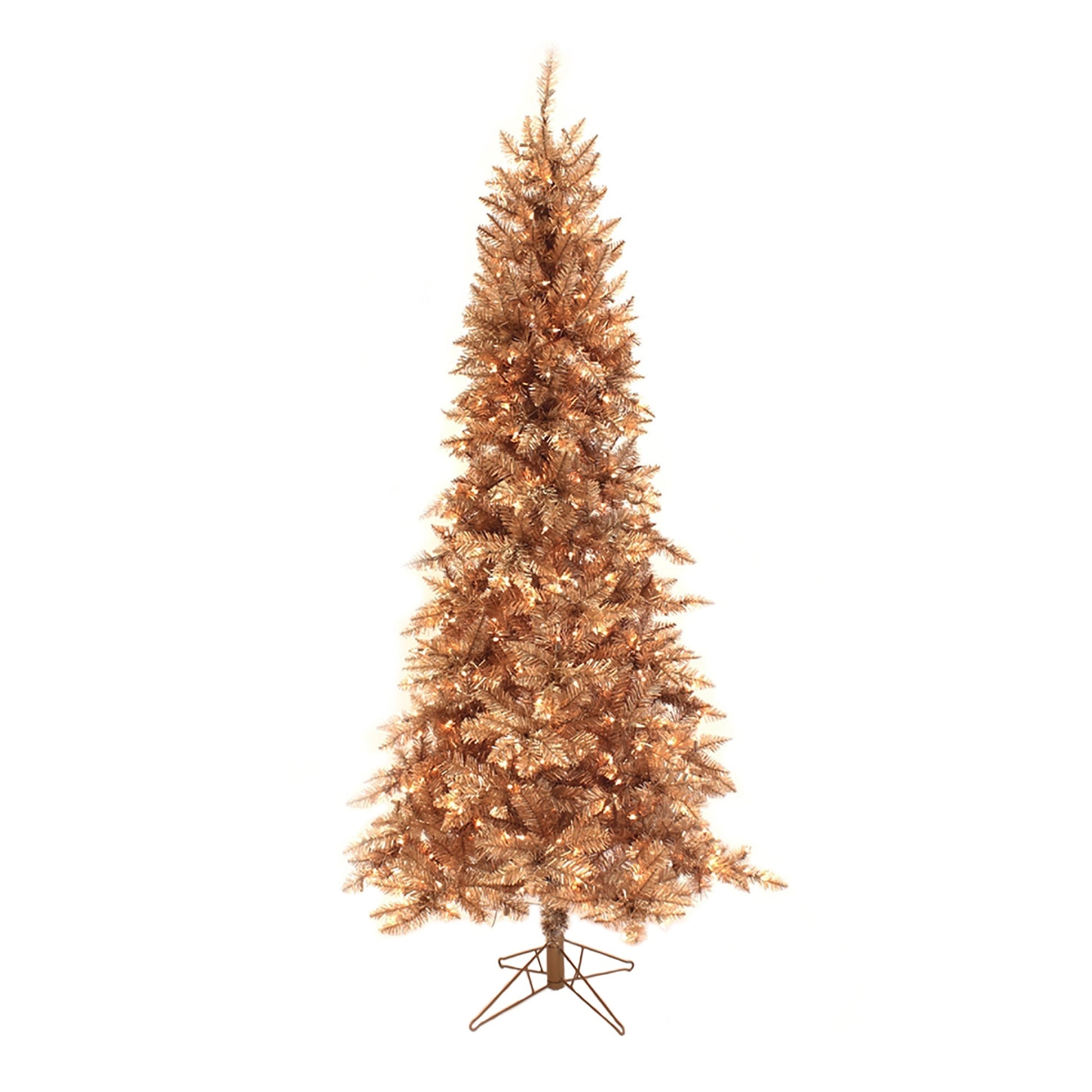 Perfect Holiday Champagne Gold Slim Prelit Christmas Tree with Warm White Lights SpadezStore