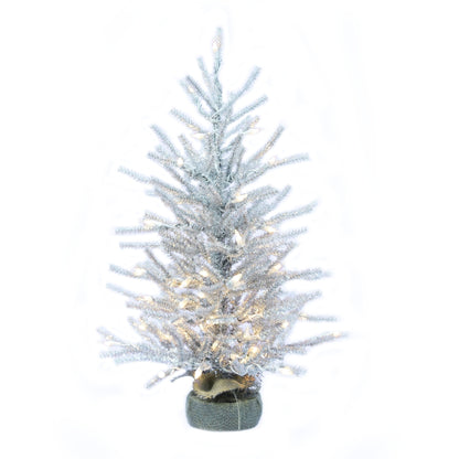 Perfect Holiday 2' Pre-Lit Burlap Base Tinsel Tree SpadezStore