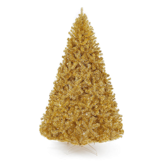 Perfect Holiday Full Bodied Metallic Gold Tinsel Tree with White Metal Stand SpadezStore