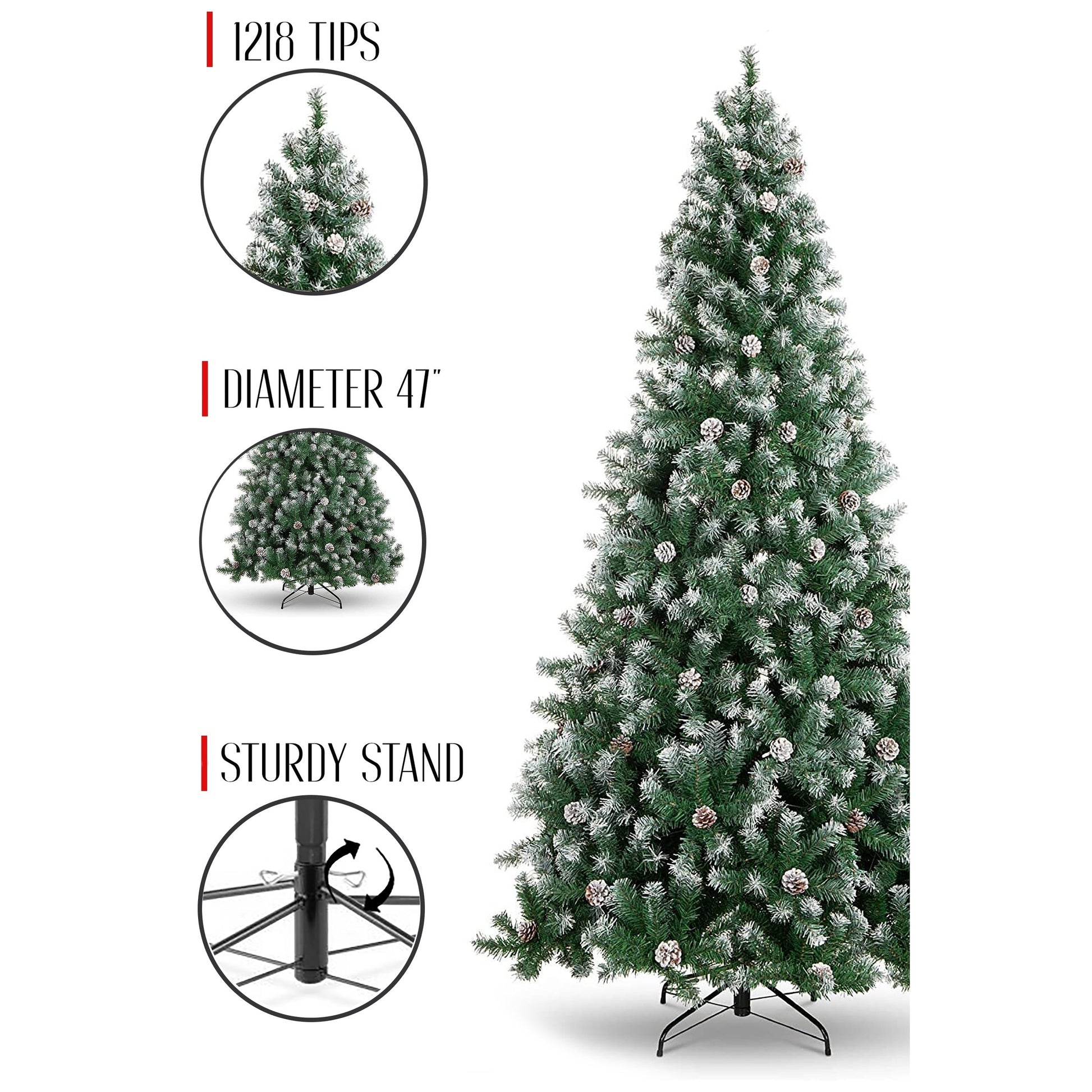 Perfect Holiday Frosted Oregon Fir with Snow Dusted Pine Cones with Metal Stand SpadezStore