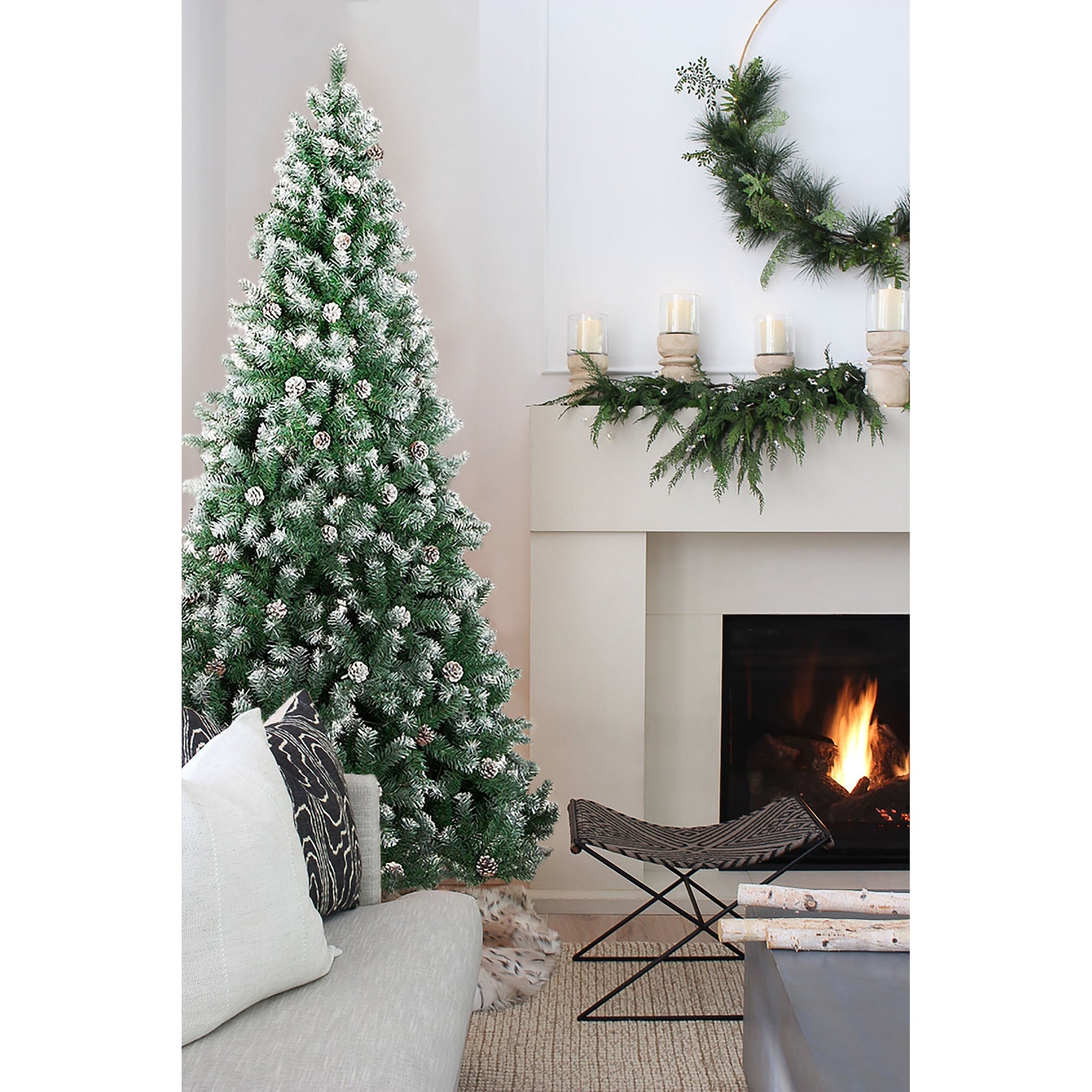 Perfect Holiday Frosted Oregon Fir with Snow Dusted Pine Cones with Metal Stand SpadezStore