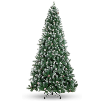 Perfect Holiday Frosted Oregon Fir with Snow Dusted Pine Cones with Metal Stand SpadezStore