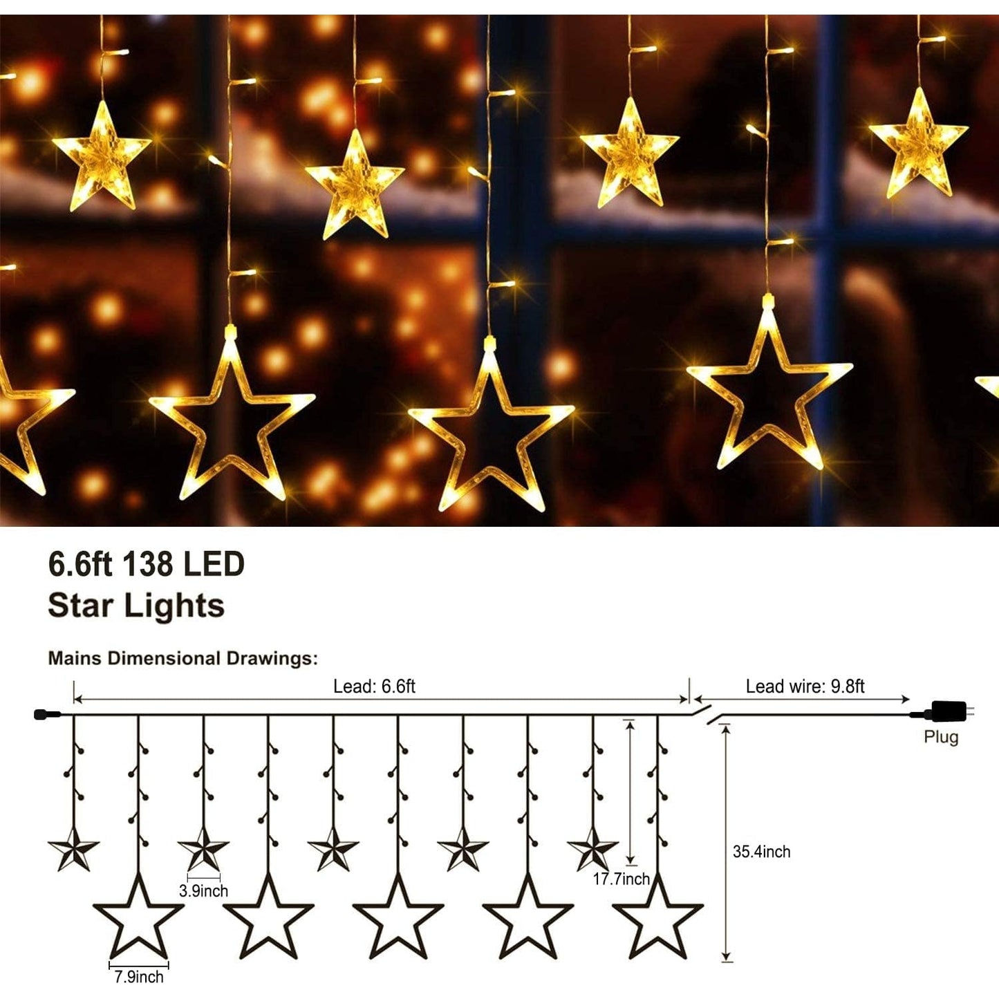 Perfect Holiday 138 LED Star Curtain Light - Warm White SpadezStore