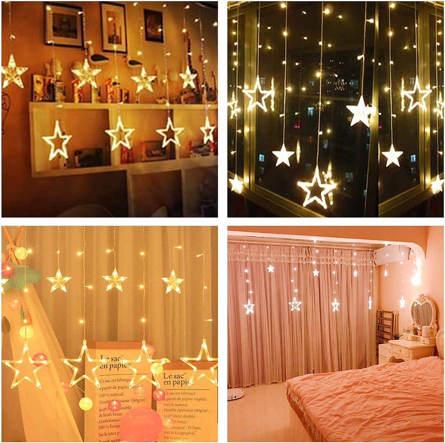 Perfect Holiday 138 LED Star Curtain Light - Warm White SpadezStore