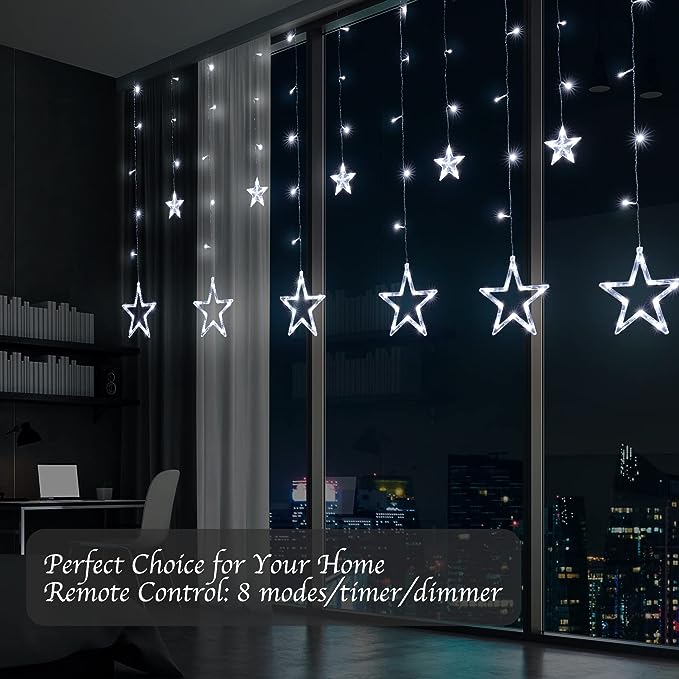 Perfect Holiday 138 LED Star Curtain Light - White SpadezStore