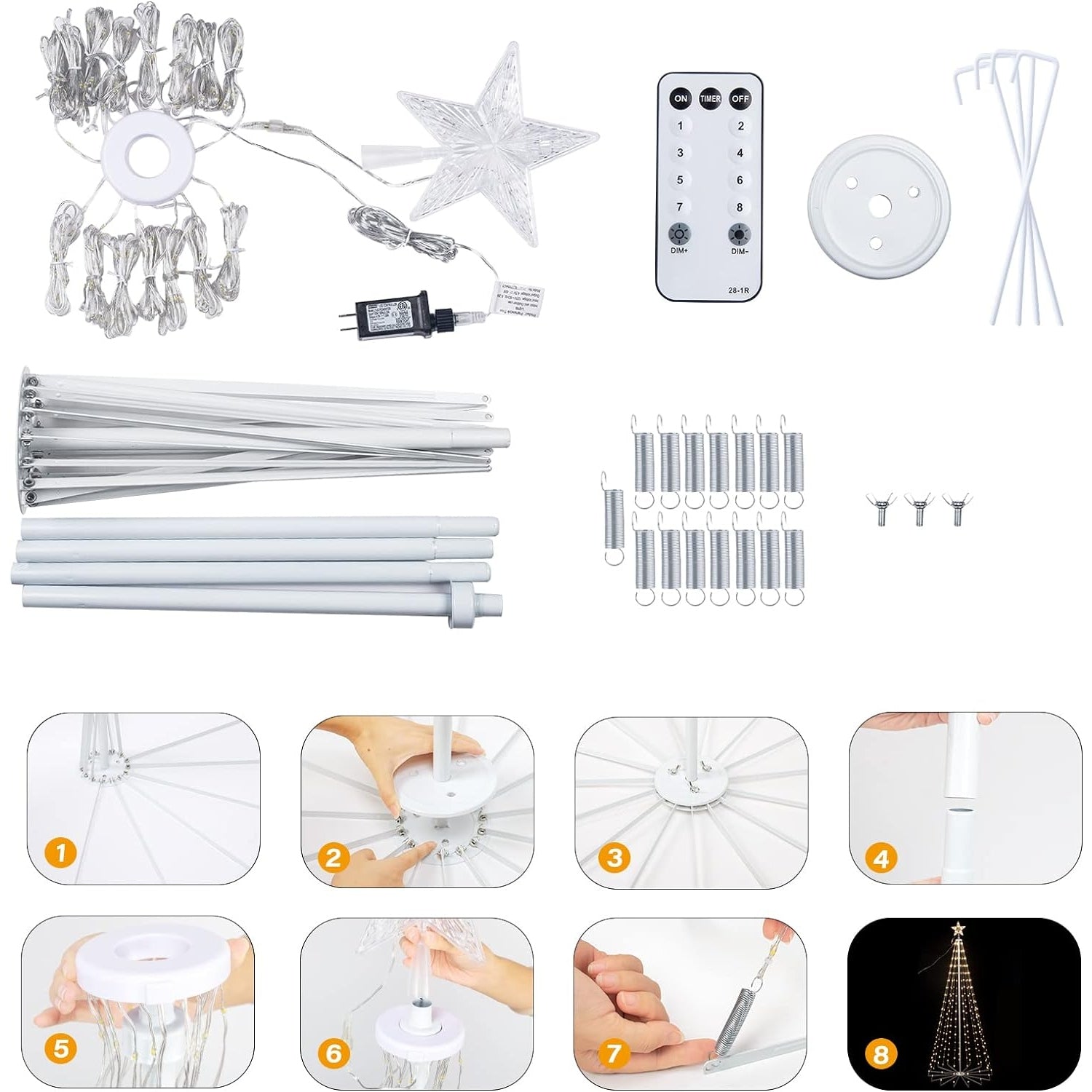 Perfect Holiday 5ft tree light IP44 4.5V/6W UL transformer, 8 function with timer, 10' lead cable Warm White SpadezStore