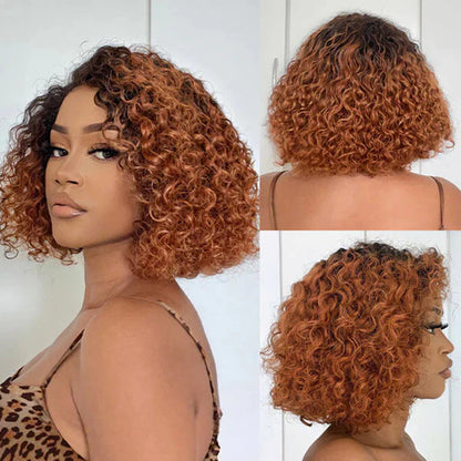 Trendy Mix Brown Short Cut Curly HD Lace Glueless Side Part Wig