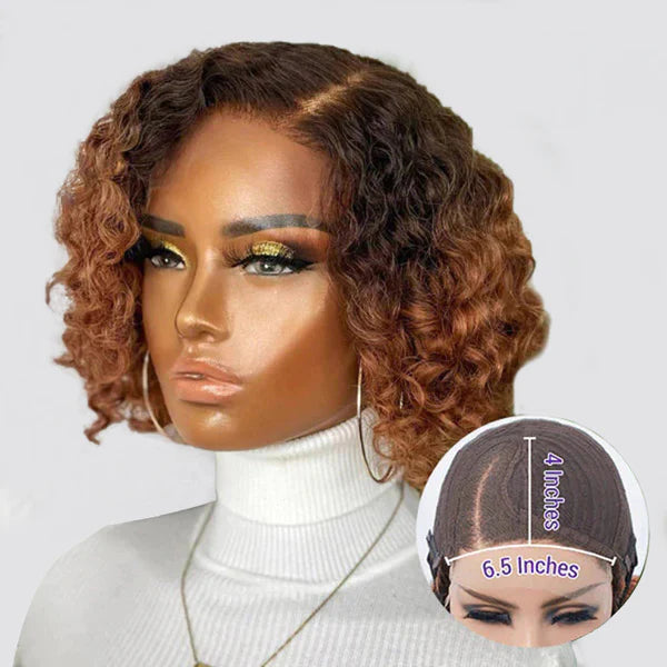 Trendy Mix Brown Short Cut Curly HD Lace Glueless Side Part Wig