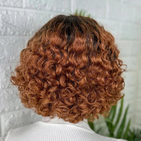 Trendy Mix Brown Short Cut Curly HD Lace Glueless Side Part Wig