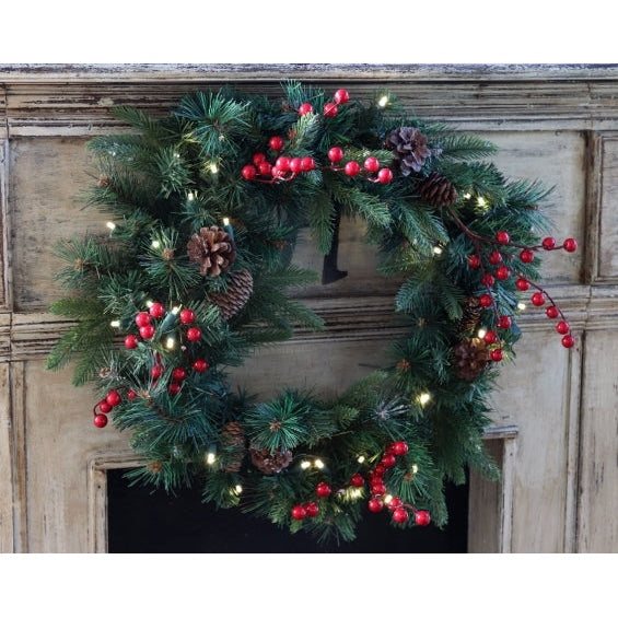 Perfect Holiday 24 inch Wreath w/ Berries & Pine Cones SpadezStore