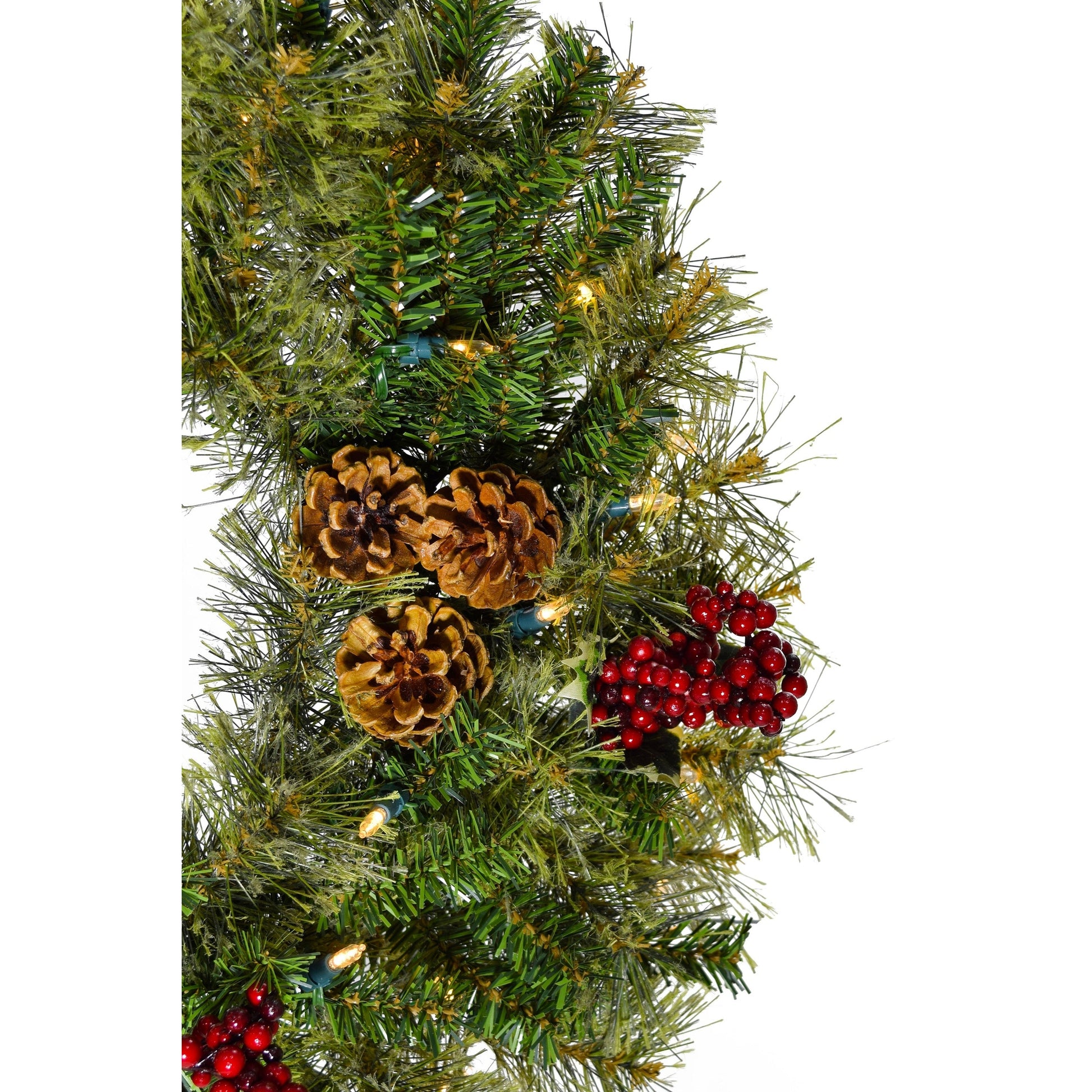 Perfect Holiday 24" Pre-lit Cheyenne Pine Wreath with Pine Cones & Holly Berry Clusters SpadezStore