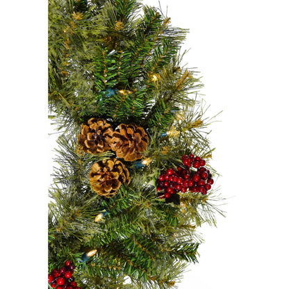 Perfect Holiday 24" Pre-lit Cheyenne Pine Wreath with Pine Cones & Holly Berry Clusters SpadezStore