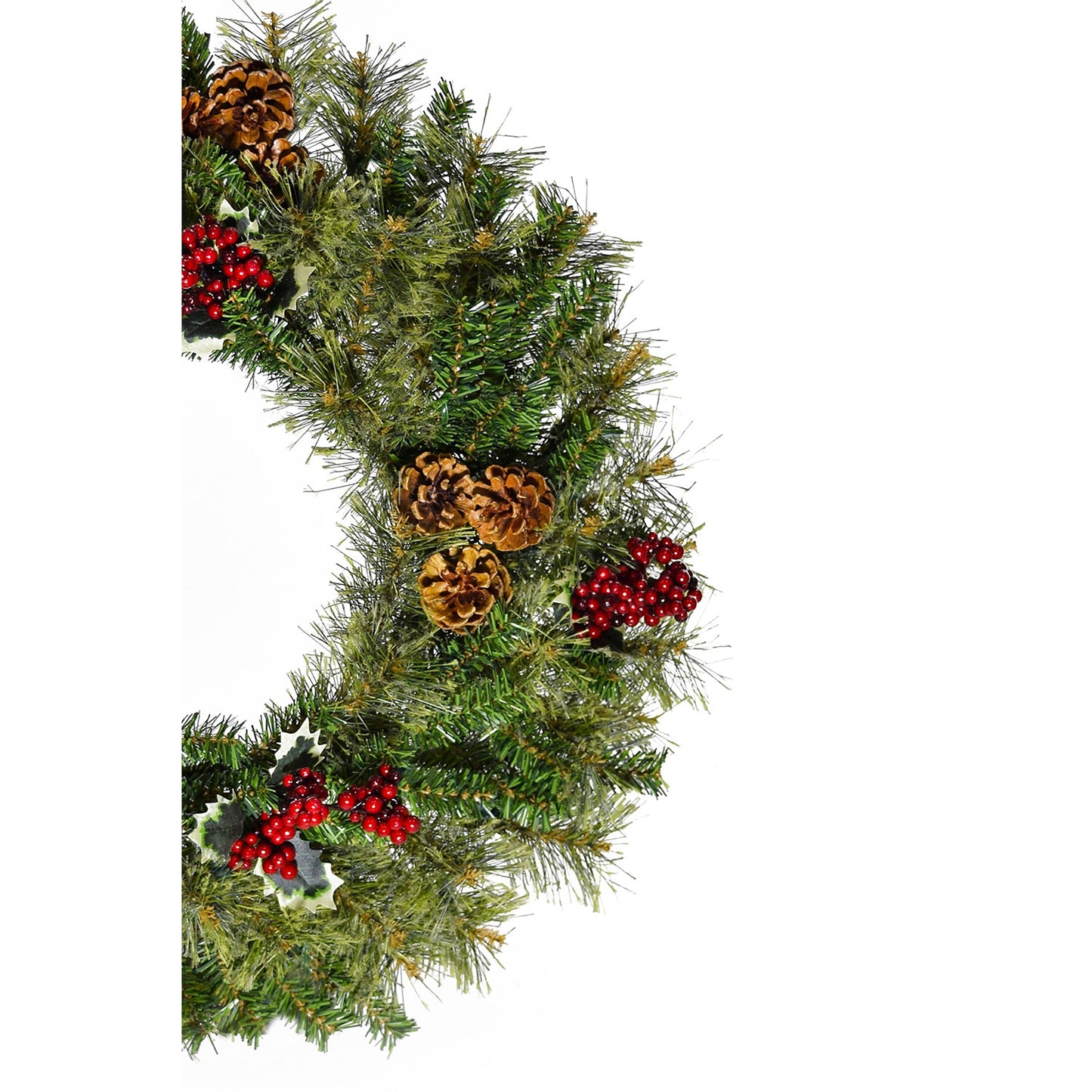 Perfect Holiday 24" Cheyenne Pine Wreath with Pine Cones & Holly Berry Clusters SpadezStore