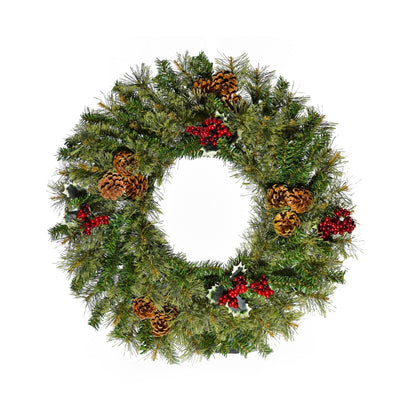 Perfect Holiday 24" Cheyenne Pine Wreath with Pine Cones & Holly Berry Clusters SpadezStore