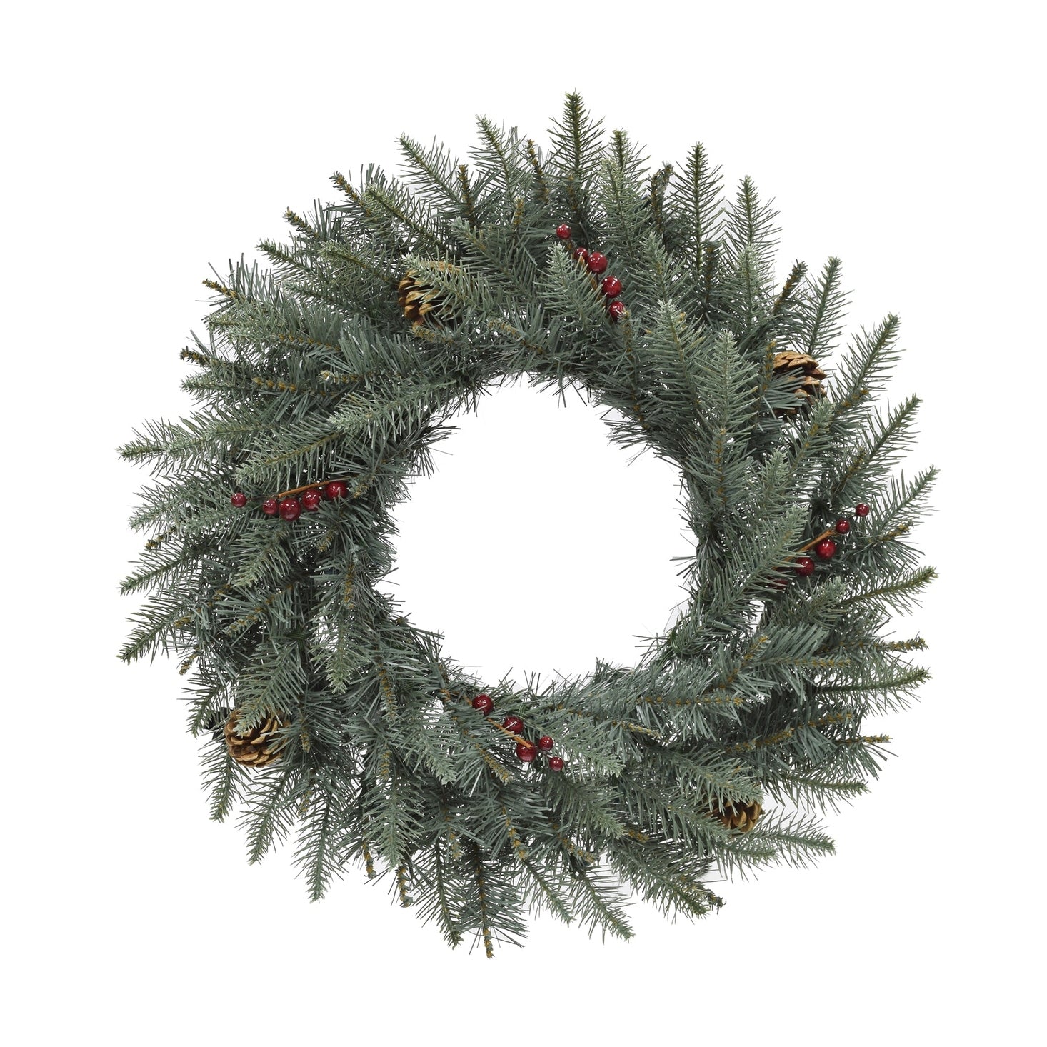 Perfect Holiday 24" Carolina Spruce Wreath with Pine Cones & Red Berry Clusters SpadezStore