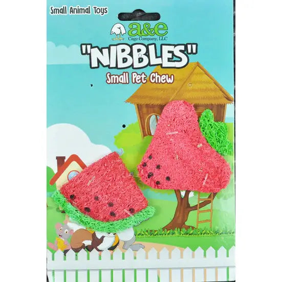 AE Cage Company Nibbles Strawberry and Watermelon Loofah Chew Toys SpadezStore